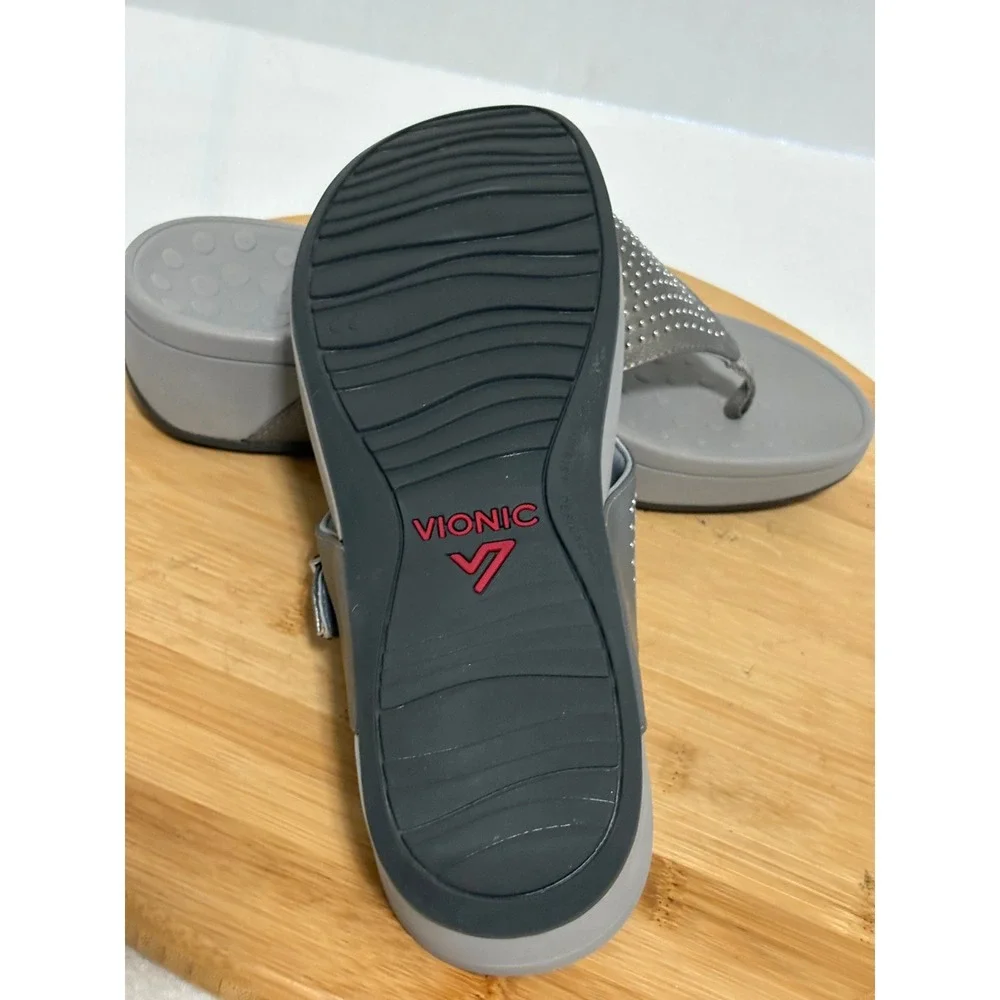 Vionic Capitola Womens 9 Metallic Pewter Studded Orthotic  Sandals TVW4896-2